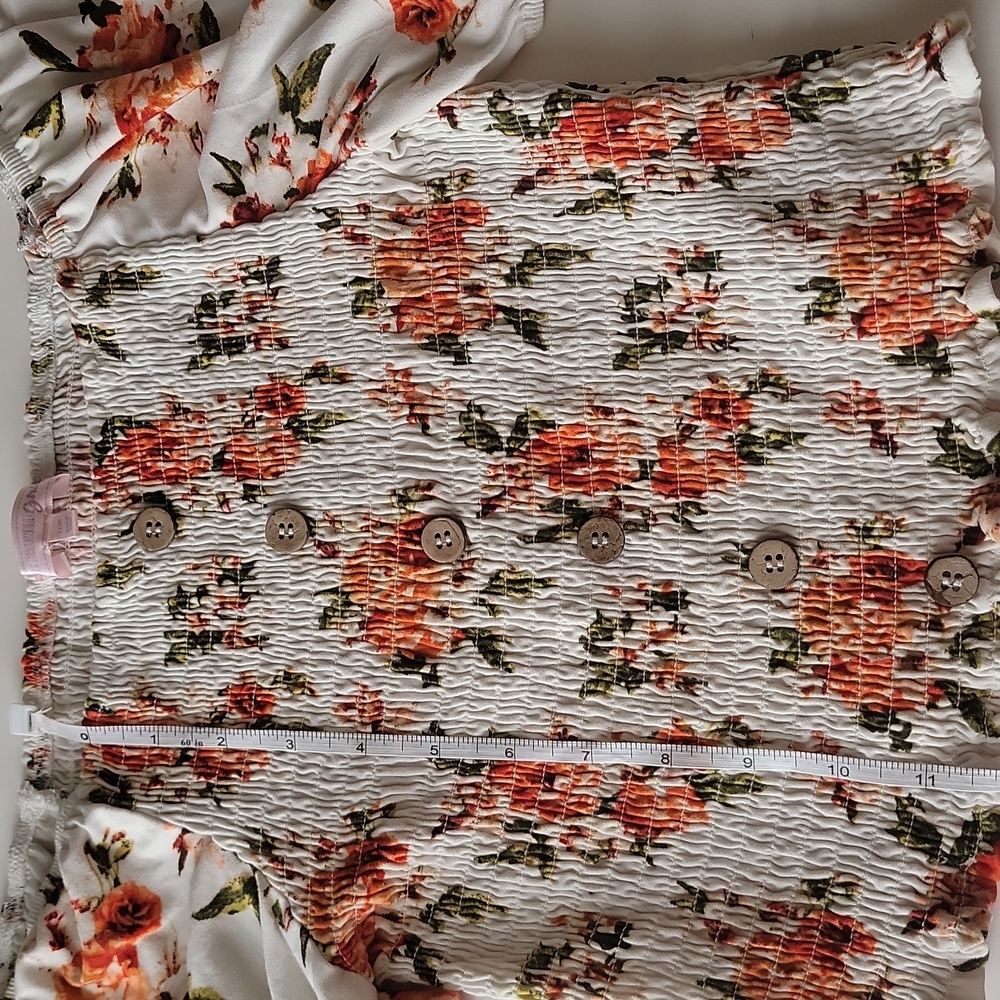Stella Tweed Girl Crop Top Off the Shoulder Floral Print Cream Orange Large 14 - Picture 11 of 12